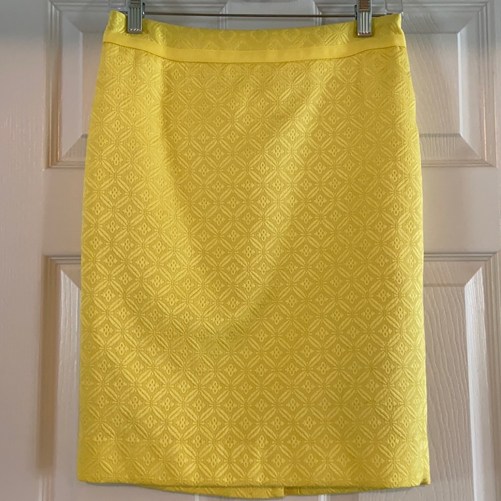 Unique Lemon Yellow Jacquard Pencil Skirt